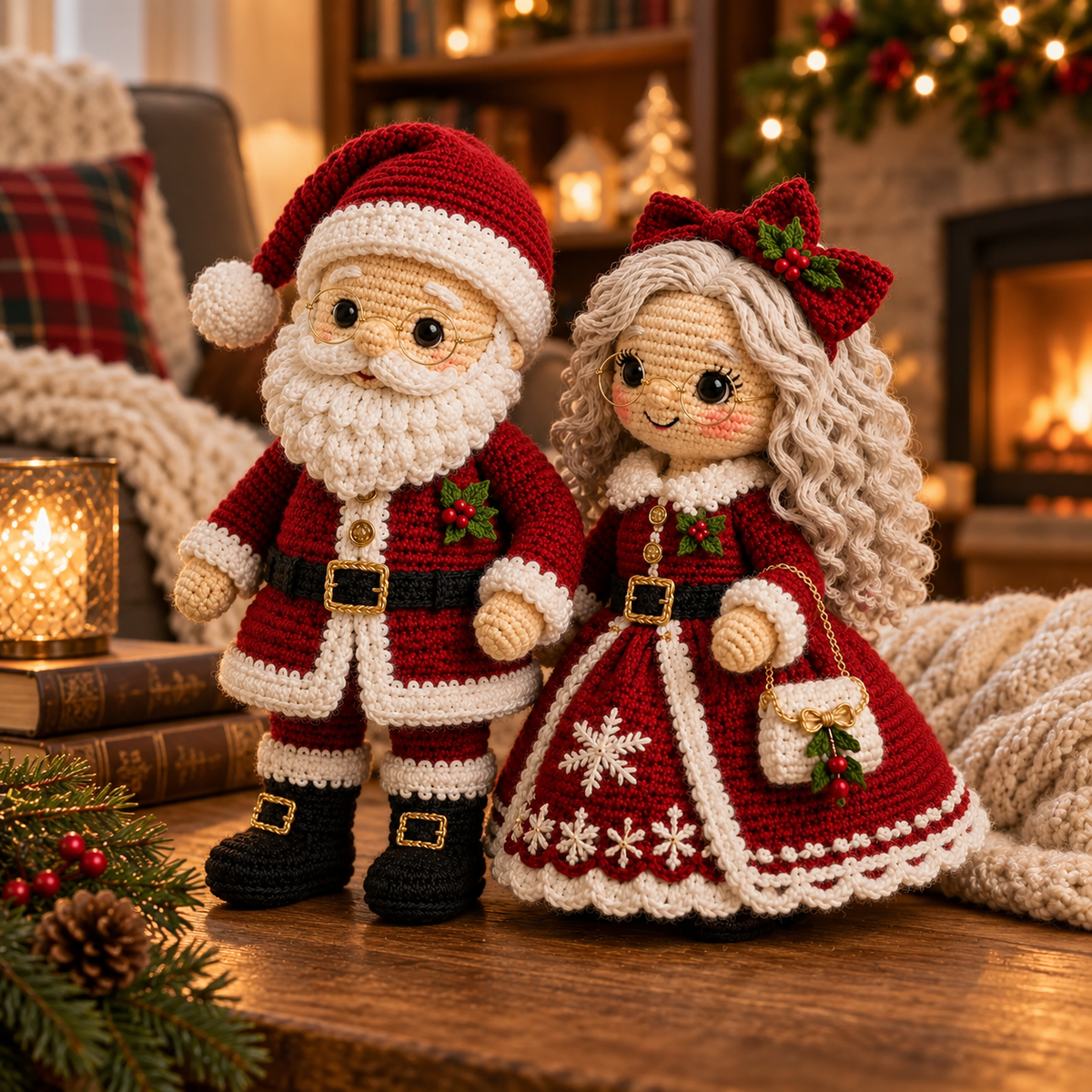 Crochet Christmas Santa & Mrs. Claus Amigurumi Doll Pattern Set