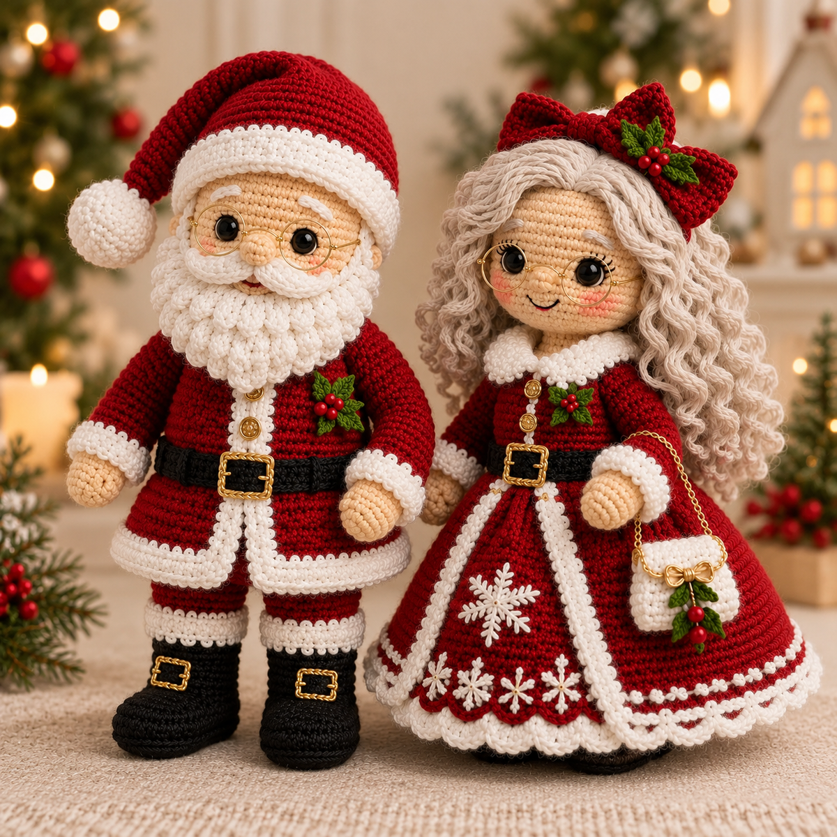 Crochet Christmas Santa & Mrs. Claus Amigurumi Doll Pattern Set